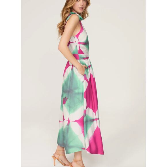 Busayo Tie Dye Halter Maxi Dress SMALL Wedding Guest Vacation Pink Designer $415 - Picture 2 of 14